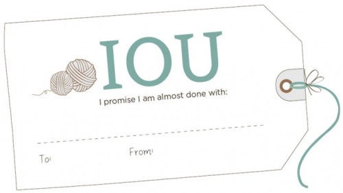 IOU Gift Tag Printable from Knit Picks.Download at the link. If you don’t want to signup at Knit Pic