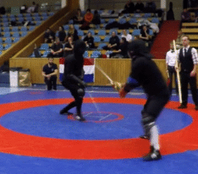 makoivis:  This is a cruel exchange of thrusts:In the art, a more deceptive thrust than this cannot be made.You attacked me with the point and I have given you this;And I can make more secure it by voiding out of the way. This play is called ‘Exchanging