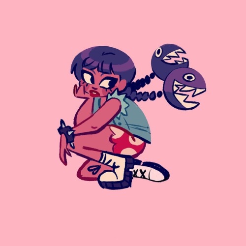 mimiadraws:  today’s warmup feat. a character I drew a lot when I was in high school… she has chain chomps for hair 🍄⭐️