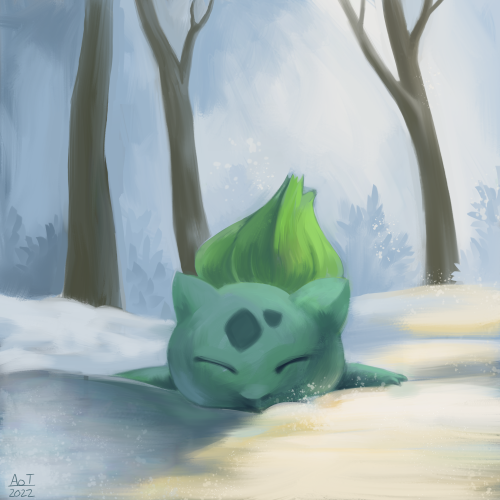 she gave me bulbasaur splooting in the snow