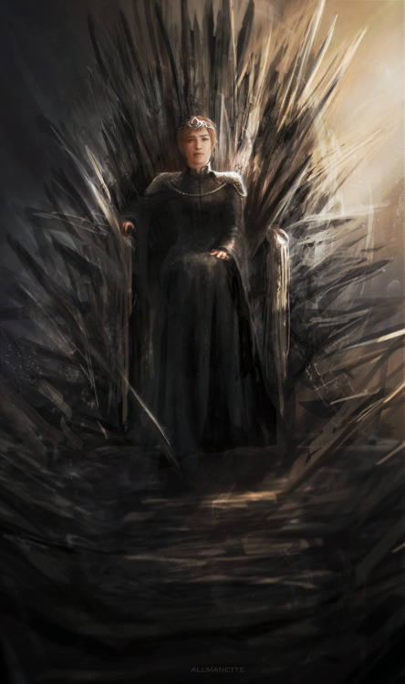 gameofthrones-fanart:  Long May She Reign: Cersei on the Iron Throne by Allmanette Like us on Facebook