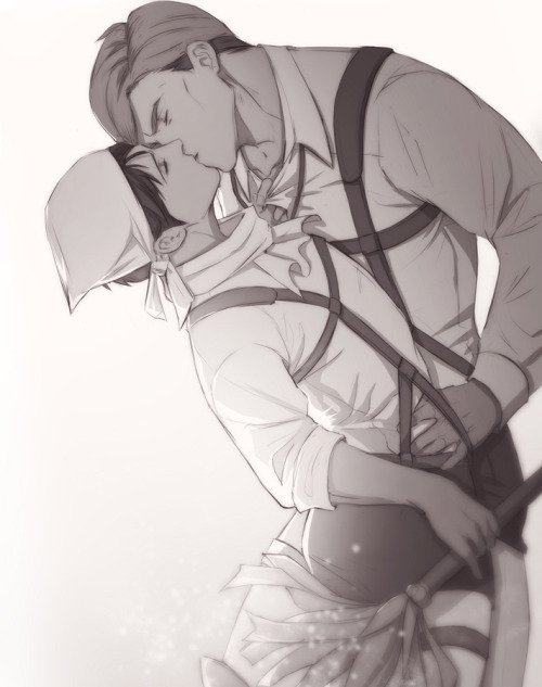 gravesecret:I imagine Erwin stealing kisses between Levi’s cleaning missions. And taking lil breaks 