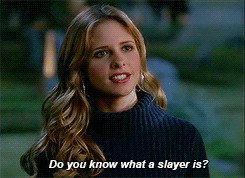 andmichellesaid:  mix-says-rawr:  thefingerfuckingfemalefury:  HER FACE She looks like it’s her birthday right now she is all ‘OMG I GET TO FIGHT DRACULA WHAT EVEN IS HAPPENING’ :D  What Buffy’s birthday would be like if terrible things didn’t