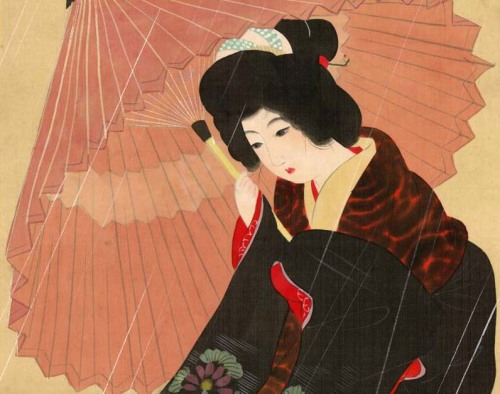 Itou Shinsui (1898-1972)  伊東深水 Evening Rain  夕たち、1930 (detail)-full hanging scroll-