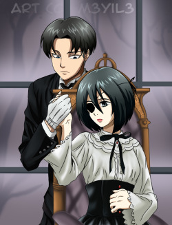 m3yil3:  Mikasa as Ciel and Levi as Sebastian from Balck Butler