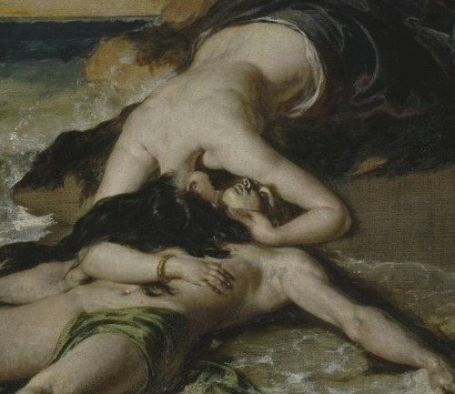 silenceforthesoul:William Etty - Hero, Having Thrown herself from the Tower at the Sight of Leander 