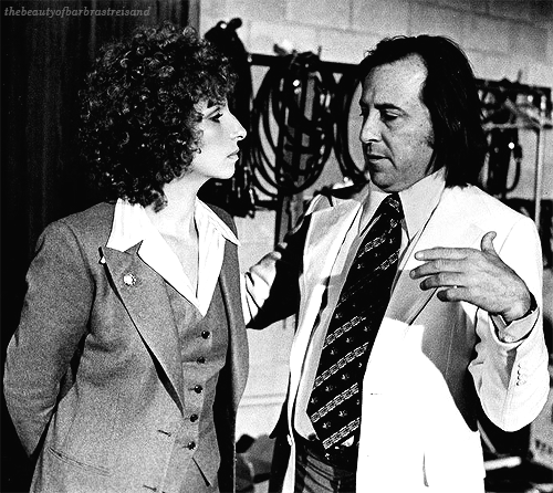 Barbra with Paul Mazursky on the set of &ldquo;A Star Is Born&rdquo;, 1976.