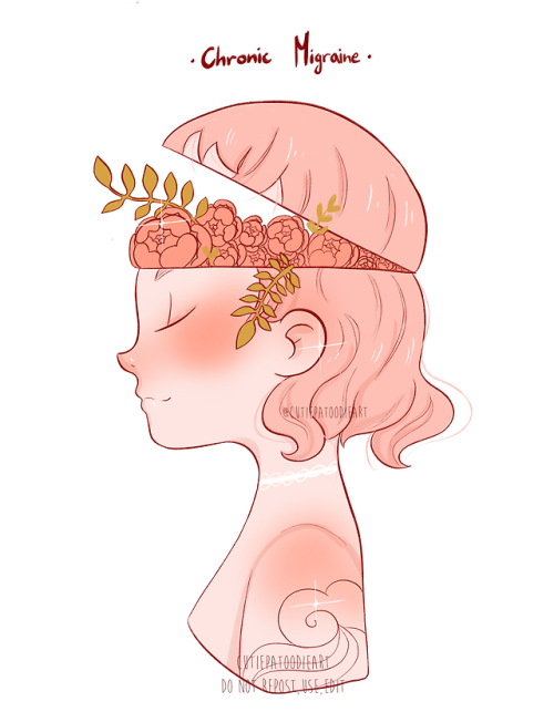 cutiepatoodieart: chronic migraine [ID: Illustration of a girl’s side profile,her skin is