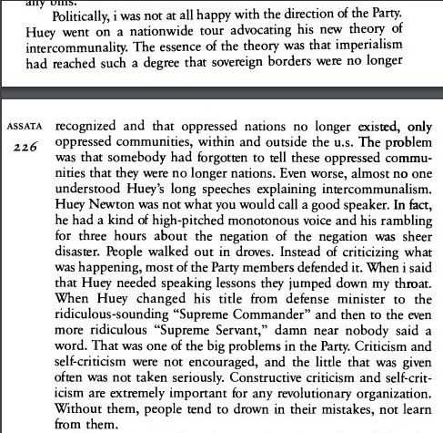 Assata Shakur's critiques of the Black Panther Party
