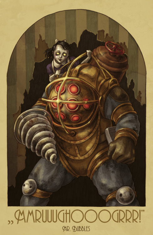bioshock2k:Close up  of the BioShock characters poster by Mad Little Clown.