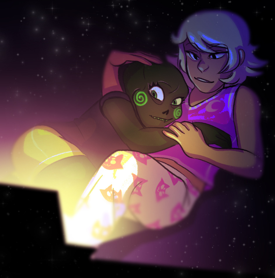 homestuck-secret-santa:
“ Merry Christmas and happy new Year @betalalonde !!!
I’m sorry that your gift comes so late and I hope you like some cuties chillin on their movie night!!
from gundilias
”