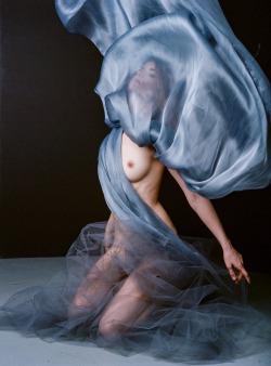 creativerehab:  Meredith with fabric.Lo-res 120 film scan.