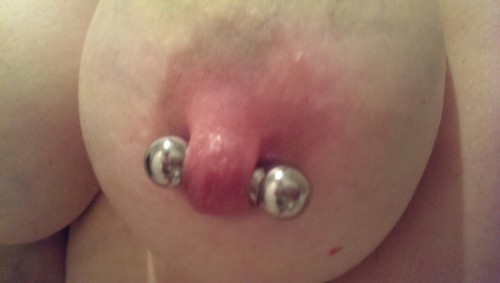 northsub:  Got my nipple piercings stretched a bit today :-)  now they’re 8mm or 0 gauge ;-)  Hope you enjoy the way they look just as much as I do!  Looking forward to the day they’re healed and I can wear rings again :-D