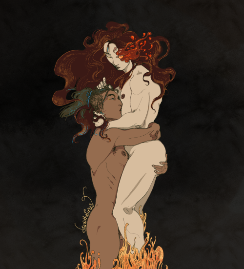 drowthelynes:what better way to re-enter my house than with a redraw? the original post from 2019this time, without the pretentious ass caption. but it is still very ‘hold lava man big love (bigger hair)’