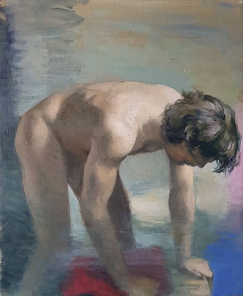 beyond-the-pale:Peter Churcher,  Study for larger work, Sergi behind a screen  