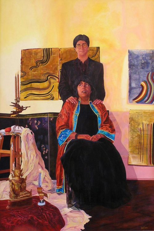 &ldquo;Before the Wedding,&rdquo; by Lenore Chinn. A portrait of artist Kim Anno (seated) and her pa