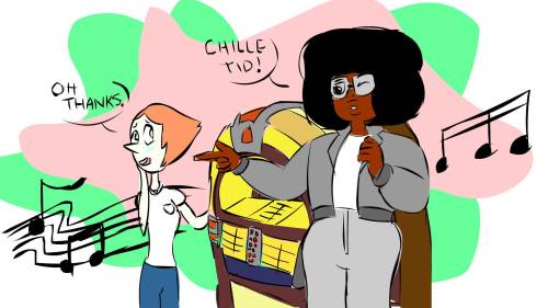 myfunkyflow:  I love Fonz Garnet! Does anyone know what ‘Chille Tid’ actually means haha? By request from Anon! I accidentally deleted the original ask -____-, but it was something along the lines of: “Steven’s retro dream AU versions of Pearl