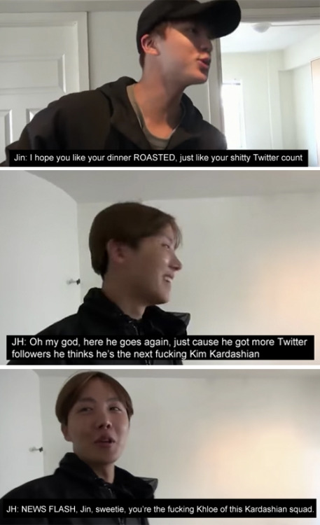 inthemoodforjimin: bang-tan: when shit gets 2 real with 2seok @blondejeon @violetjimin