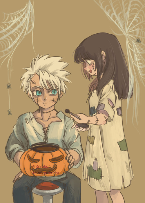 Hinamori putting make up on Hitsugaya because they are going to do some trick or treating XD. Here i
