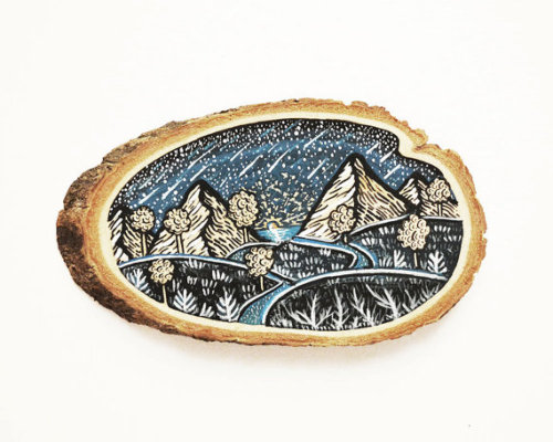 wordsnquotes:  Beautiful Landscape Illustrations of Wood Slices by Meni Chatzipanagiotou Graphic designer and illustrator Meni Chatzipanagiotou produces amazingly detailed and ornate ink illustrations. The monochrome ink drawings have a fantasy theme