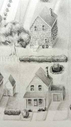 Gabrielle Nowicki 2016 - Detail of work in progress. Houses 1-11 of 72Neighbourhood, graphite on pap