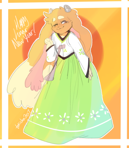 tokicha: hope all of you had a good lunar new year. heres a little doodle of toki in a hanbok.