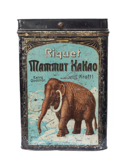 Mammoth Cocoa / Mammut Kakao tin box, “full of power”, 1910. Riquet, Leipzig. Source