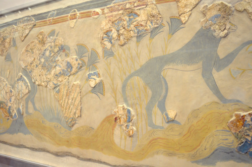 greek-museums:Archaeological Museum of Heraklion:Panel with riverside landscape with monkeys and aqu