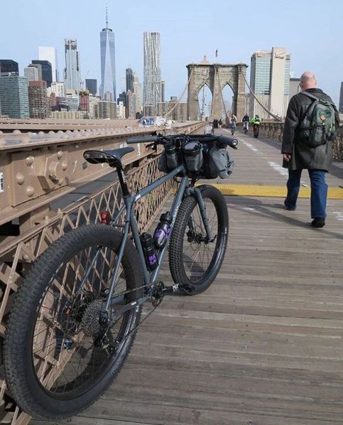 rawlandcycles: Werewolf in Brooklyn! #regram @scheied Those fat tires and boards on the Brooklyn Bri