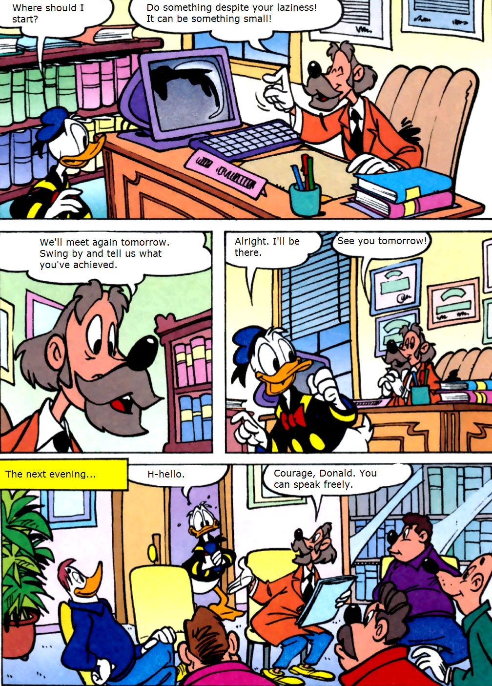 land-of-birds-and-comics:Donald Duck Goes To Group Therapy For His Debilitating Executive