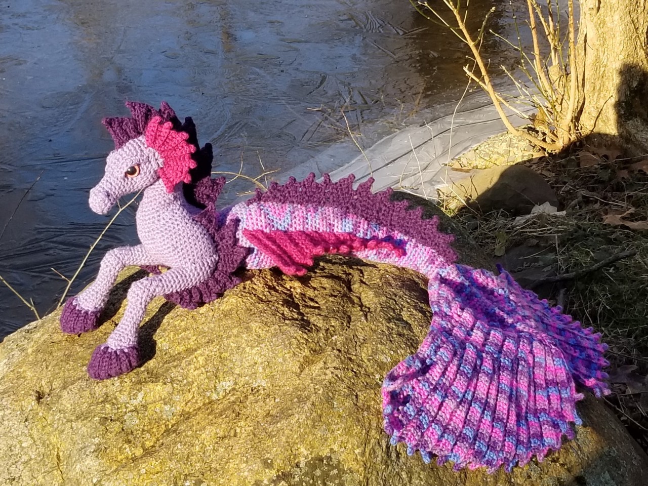 Dark Rainbow Hippocampus Crochet Soft Sculpture