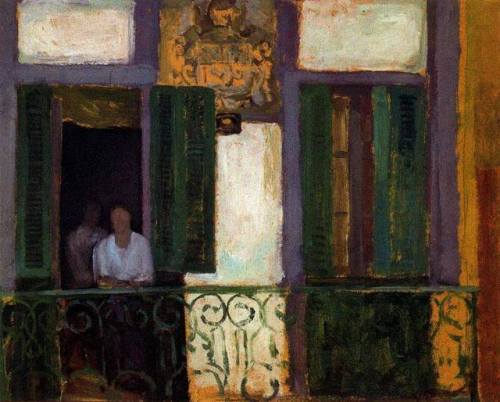 alongtimealone:Balcony on the main square - Daniel Vasquez Diaz, 1927. Spanish 1882-1969 Oil on card