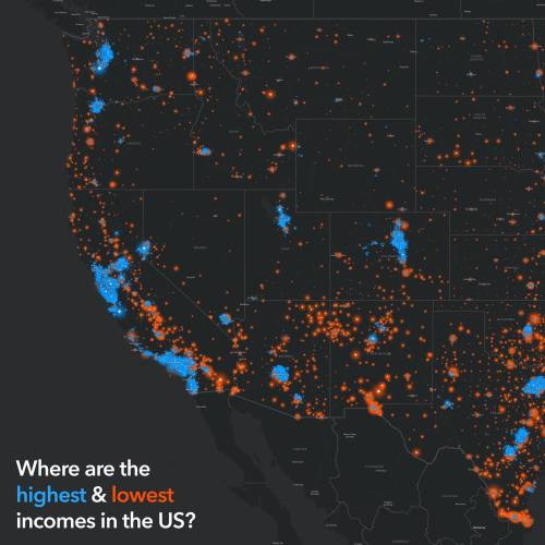 mapsontheweb: Households within high ($200,000 or more, blue) and low (less than $25,000, orange) an