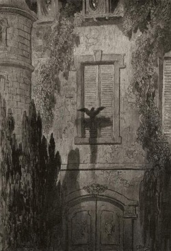 blastedheath:  Gustave Doré (French, 1832-1883), illustration for Edgar Allan Poe’s The Raven 