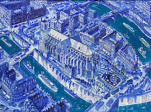 Edward Dwurnik(1943 Radzymin - 2018 Warszawa) "Paryż", Paris,  1997 Oil on canvas 150 x 20