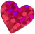 sticker of a small magenta heart. the shiny foil finish also gives hues of blue and orange.