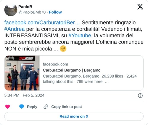 https://t.co/fysDa5w38W Sentitamente ringrazio #Andrea per la competenza e cordialità! Vedendo i filmati, INTERESSANTISSIMI, su #Youtube, la volumetria del posto sembrerebbe ancora maggiore! L'officina comunque NON è mica piccola ... 😉  — PaoloB (@PaoloBMb70) February 5, 2024