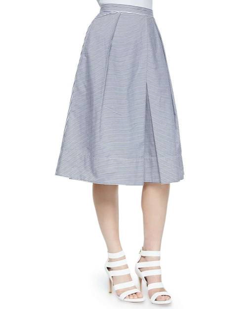 Tibi Striped Pleated Shirting Skirt