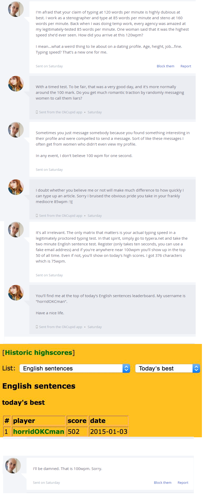 ursulavernon:  naufragous:  Fun with twats on OKCupid. I think we can safely say