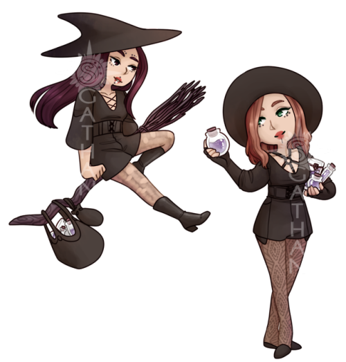 sgathan:A commission for the lovely MissJorru of her & her friend Rini in their witch costumes! 