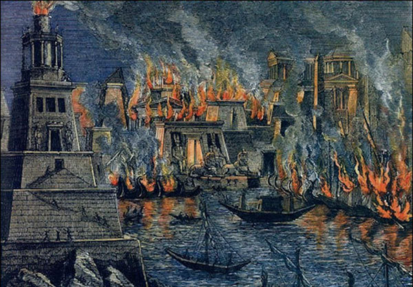 The destruction of the great library of Alexandria