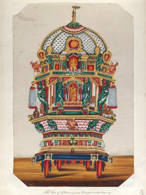 A ther (procesional chariot) from vaishnava tempel, Tamil Nadu company painting