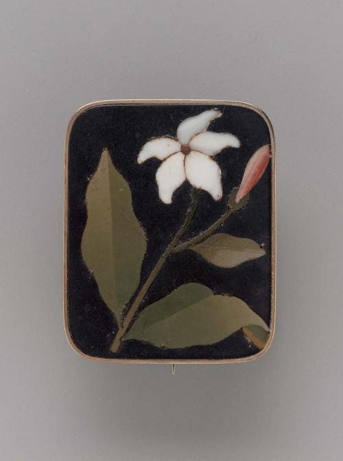 heaveninawildflower: Pietra dura brooch(Italian, 1860-70).Gilt metal, stone, and hair.On the back th