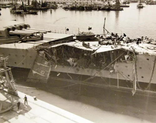 Damage Inflicted Upon The French Battleship Jean Bart By American Gunfire And Bombs. A French Sailor