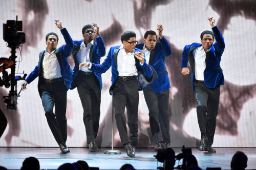 The cast of Ain&rsquo;t Too Proud - The Life and Times of the Temptations performs onstage durin