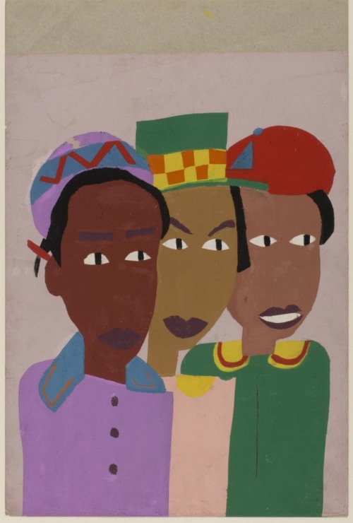 William Henry Johnson (American, 1901-1970), Three Friends (Three Girls), c. 1944-1945. Color s