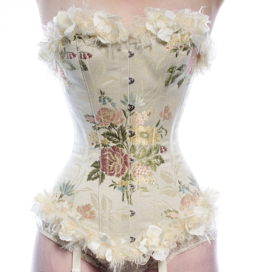 Italian embroidered brocade overbust corset with floral & feather trim.Photo | Ant VaughanDesign