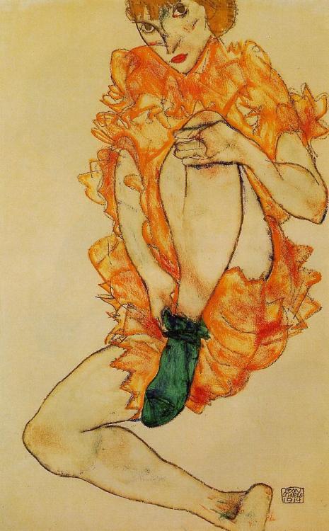 artist-schiele: The Green Stocking, 1914, Egon SchieleMedium: watercolor,paper