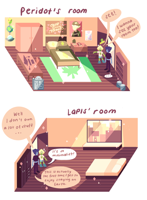 anushbanush:  I made a cute little comic of when they move into the city for the first time!btw, this is the backstory of the pictures on lapis’ wall from this drawing.   omg best roomies! <3 <3 <3