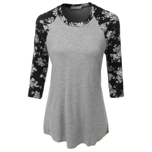 LE3NO Womens Ultrasoft &frac34; Sleeve Floral Graphic Baseball Tee ❤ liked on Polyvore (see more